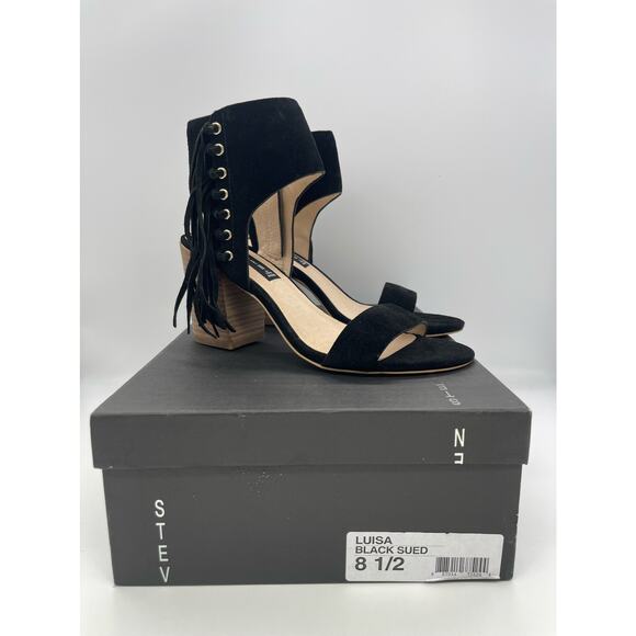Steve Madden Luisa Black Suede Heels w/ Fringe Size 8.5 - Picture 1 of 5